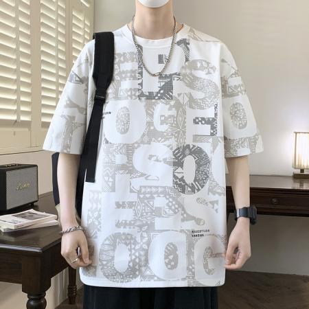 FA39778# 夏季新款大码满印圆领印花休闲潮牌短袖T恤 服装批发男装批发男士服饰批发