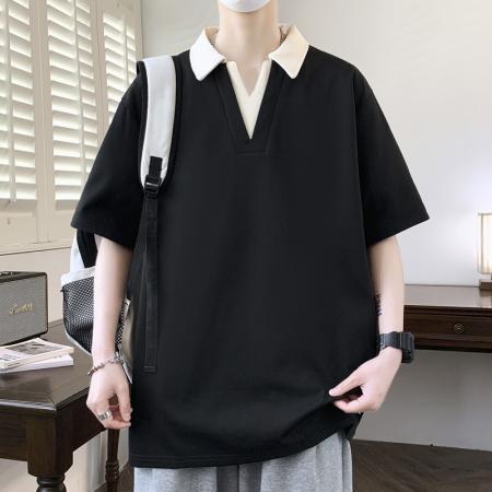 FA39780# 夏季新款大码公版V领潮流休闲青少年POLO 服装批发男装批发男士服饰批发