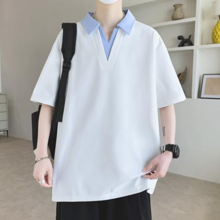 FA39780# 夏季新款大码公版V领潮流休闲青少年POLO 服装批发男装批发男士服饰批发