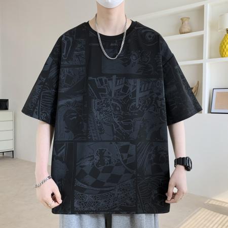FA39781# 夏季新款大码动漫满印圆领休闲潮牌短袖T恤 服装批发男装批发男士服饰批发