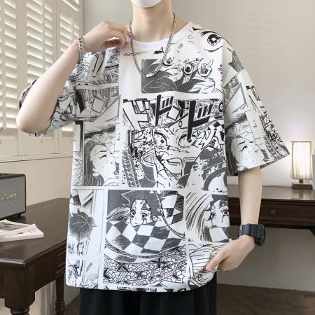 FA39781# 夏季新款大码动漫满印圆领休闲潮牌短袖T恤 服装批发男装批发男士服饰批发