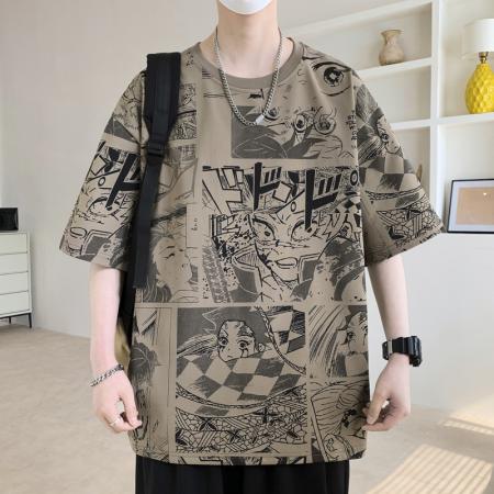 FA39781# 夏季新款大码动漫满印圆领休闲潮牌短袖T恤 服装批发男装批发男士服饰批发