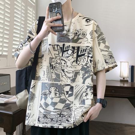 FA39781# 夏季新款大码动漫满印圆领休闲潮牌短袖T恤 服装批发男装批发男士服饰批发