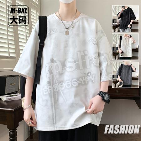 FA39782# 夏季新款大码休闲百搭潮流不规则满印圆领T恤 服装批发男装批发男士服饰批发