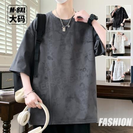FA39782# 夏季新款大码休闲百搭潮流不规则满印圆领T恤 服装批发男装批发男士服饰批发