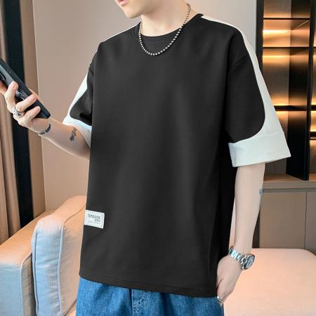 FA39784# 夏季大码爆款拼接圆领宽松休闲短袖 服装批发男装批发男士服饰批发