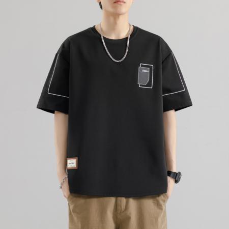 FA39785# 夏季男士大码刺绣工艺圆领T恤潮流休闲百搭短袖 服装批发男装批发男士服饰批发