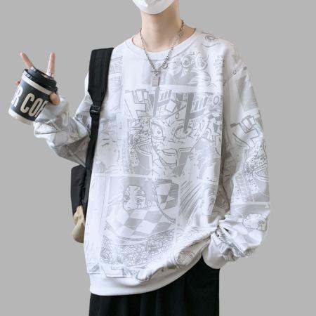 FA39793# 大码时尚潮流满印动漫卡通宽松加大加肥百搭卫衣 服装批发男装批发男士服饰批发