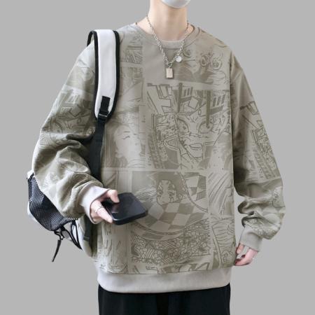FA39793# 大码时尚潮流满印动漫卡通宽松加大加肥百搭卫衣 服装批发男装批发男士服饰批发