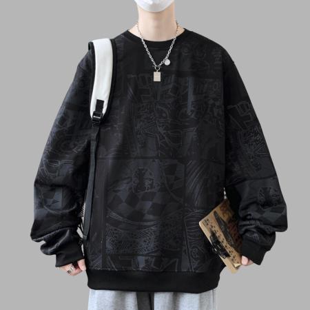 FA39793# 大码时尚潮流满印动漫卡通宽松加大加肥百搭卫衣 服装批发男装批发男士服饰批发