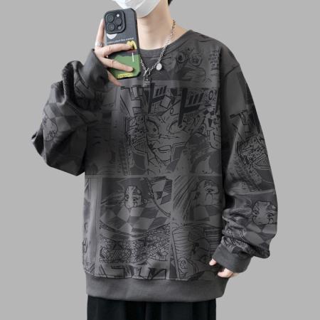 FA39793# 大码时尚潮流满印动漫卡通宽松加大加肥百搭卫衣 服装批发男装批发男士服饰批发