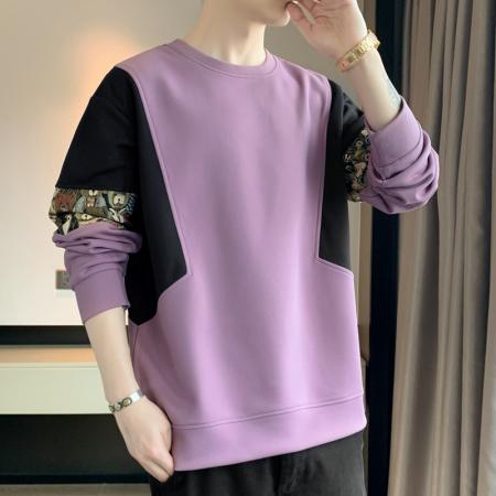 FA39795# 新款公版爆款重磅小熊提花拼接潮圆领卫衣 服装批发男装批发男士服饰批发