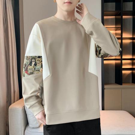 FA39795# 新款公版爆款重磅小熊提花拼接潮圆领卫衣 服装批发男装批发男士服饰批发