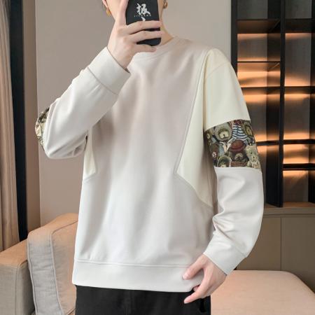 FA39795# 新款公版爆款重磅小熊提花拼接潮圆领卫衣 服装批发男装批发男士服饰批发