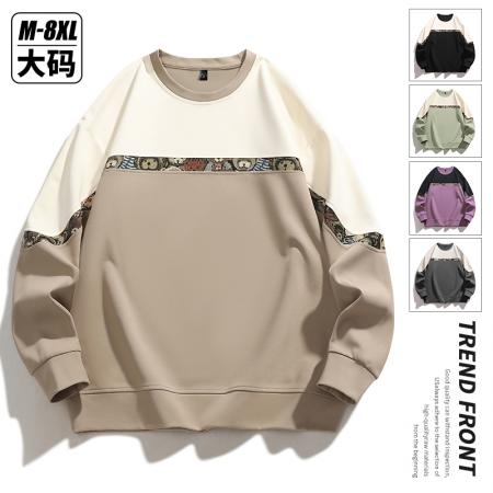 FA39796# 新款爆款重磅小熊提花拼接撞色国潮青少年圆领卫衣 服装批发男装批发男士服饰批发