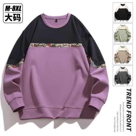FA39796# 新款爆款重磅小熊提花拼接撞色国潮青少年圆领卫衣 服装批发男装批发男士服饰批发