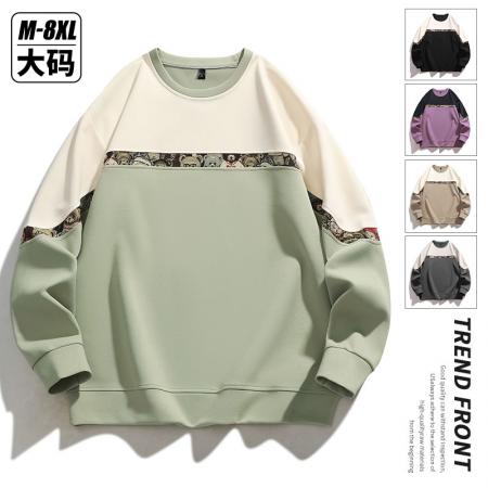 FA39796# 新款爆款重磅小熊提花拼接撞色国潮青少年圆领卫衣 服装批发男装批发男士服饰批发