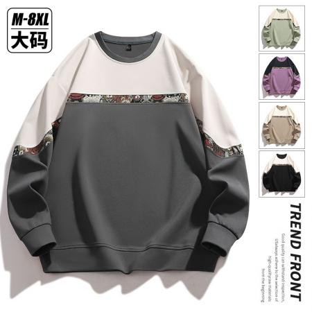 FA39796# 新款爆款重磅小熊提花拼接撞色国潮青少年圆领卫衣 服装批发男装批发男士服饰批发