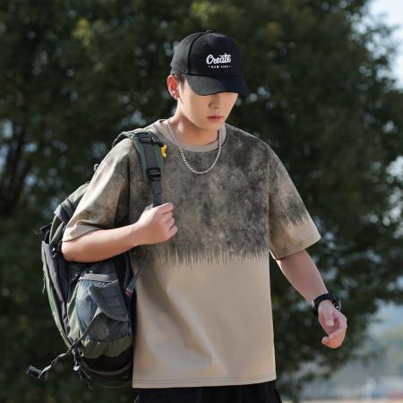 FA39799# 夏季大码圆领渐变休闲潮牌短袖 服装批发男装批发男士服饰批发