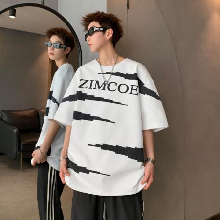 FA39806# 夏季新款大码不规则印花圆领休闲短袖T恤 服装批发男装批发男士服饰批发