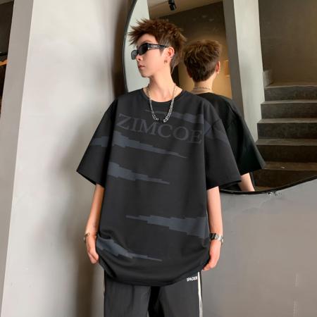 FA39806# 夏季新款大码不规则印花圆领休闲短袖T恤 服装批发男装批发男士服饰批发