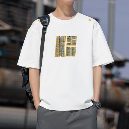 FA39807# 夏季新款大码不规则印花圆领休闲短袖T恤 服装批发男装批发男士服饰批发