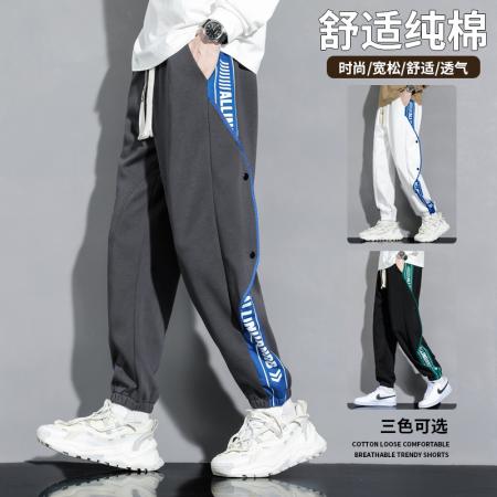 FA39809# 工装裤子男款春秋季新款潮牌排扣束脚卫裤宽松男生运动纯棉休闲裤加绒加厚 服装批发男装批发男士服饰批发