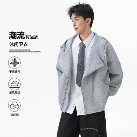 FA39813# 优续美式高街斜拉链连帽卫衣男女春秋设计感潮牌夹克外套 服装批发男装批发男士服饰批发