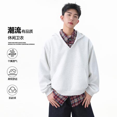 FA39815# 优续经典撞色假两件格纹卫衣秋季情侣慵懒风时尚T恤宽松休闲套头上衣 服装批发男装批发男士服饰批发