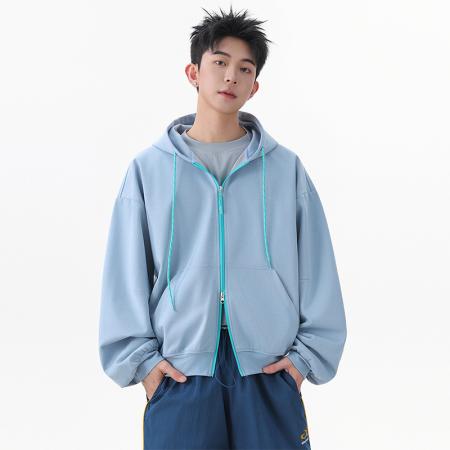 FA39816# 优续连帽卫衣开衫男女款秋季潮牌短款撞色外套 服装批发男装批发男士服饰批发
