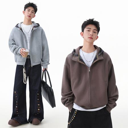 FA39817# 优续美式重磅开衫卫衣男士春秋季新款宽松休闲青少年连帽外套 服装批发男装批发男士服饰批发