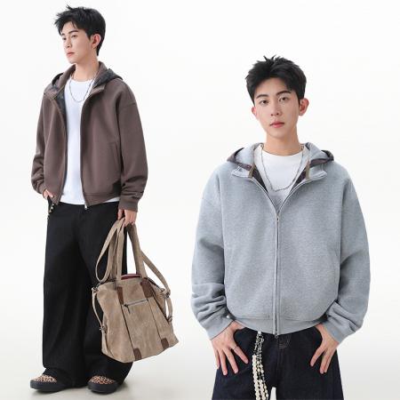 FA39817# 优续美式重磅开衫卫衣男士春秋季新款宽松休闲青少年连帽外套 服装批发男装批发男士服饰批发