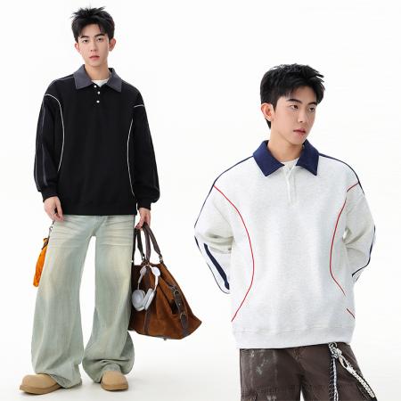 FA39818# 优续撞色拼接条纹卫衣秋季美式潮牌长袖 服装批发男装批发男士服饰批发