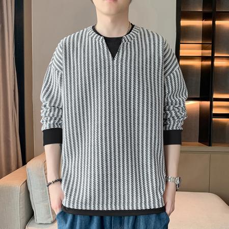 FA39820# 春秋季新款男士卫衣休闲百搭青年帅气套头圆领提花长袖T恤卫衣男 服装批发男装批发男士服饰批发