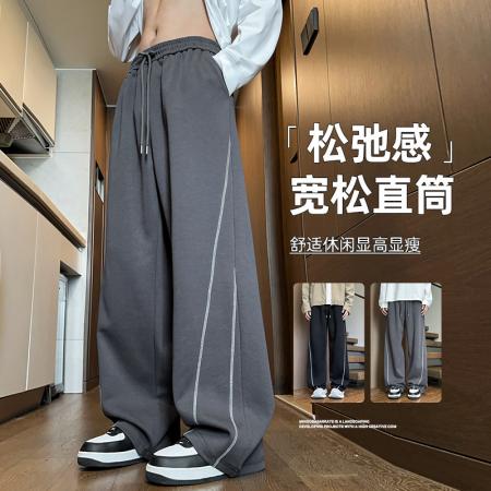 FA39834# 美式复古拼接撞色休闲裤男春季新款直筒阔腿裤长裤 服装批发男装批发男士服饰批发