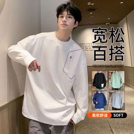 FA39838# 春秋季新款潮牌拉链圆领长袖T恤男春秋季新款宽松百搭情侣装上衣 服装批发男装批发男士服饰批发