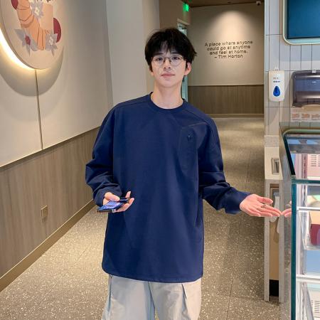 FA39838# 春秋季新款潮牌拉链圆领长袖T恤男春秋季新款宽松百搭情侣装上衣 服装批发男装批发男士服饰批发