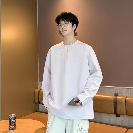 FA39839# 半拉链圆领T恤男春秋季美式简约套头体恤衫男落肩袖宽松打底上衣T 服装批发男装批发男士服饰批发