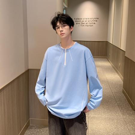 FA39839# 半拉链圆领T恤男春秋季美式简约套头体恤衫男落肩袖宽松打底上衣T 服装批发男装批发男士服饰批发