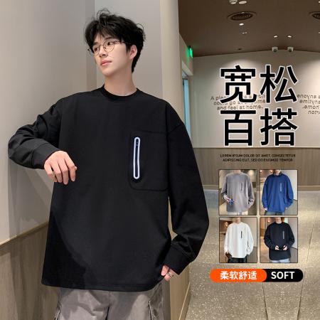 FA39840# 落肩袖宽松卫衣男春秋季新款潮流帅气套头上衣服圆领男生长袖 服装批发男装批发男士服饰批发