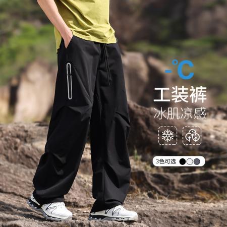 FA39845# 夏季冰丝薄款速干户外宽松直筒休闲裤男拉链口袋垂感直筒裤子 服装批发男装批发男士服饰批发