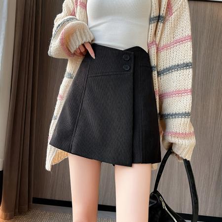 FA39866# 通勤韩版灯芯绒裙裤女外穿新款冬季不规则显瘦a字短裤子 服裝批發女裝批發服飾貨源