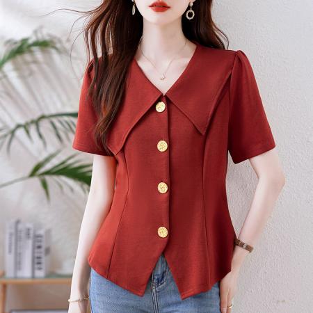 FA39927# 胖mm法式遮肚显瘦衬衫女夏季新款大码女装百搭时尚上衣 服裝批發女裝批發服飾貨源