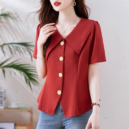 FA39927# 胖mm法式遮肚显瘦衬衫女夏季新款大码女装百搭时尚上衣 服裝批發女裝批發服飾貨源