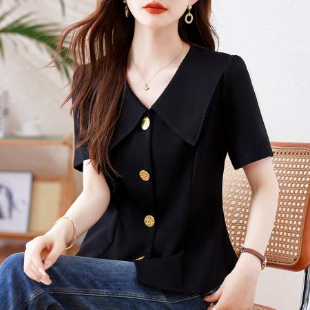 FA39927# 胖mm法式遮肚显瘦衬衫女夏季新款大码女装百搭时尚上衣 服裝批發女裝批發服飾貨源