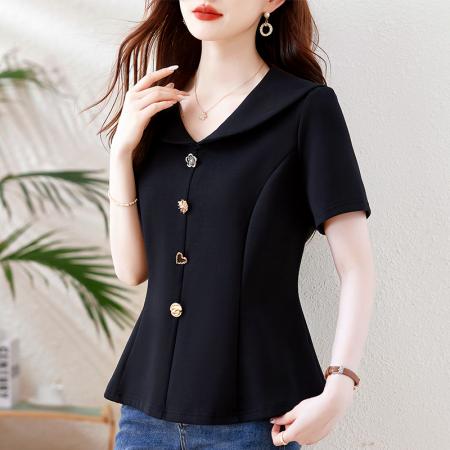 FA39930# 胖mm法式遮肚显瘦衬衫女夏季新款大码女装时尚减龄上衣 服裝批發女裝批發服飾貨源