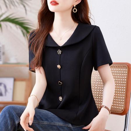 FA39930# 胖mm法式遮肚显瘦衬衫女夏季新款大码女装时尚减龄上衣 服裝批發女裝批發服飾貨源