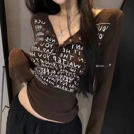 FA39974# 韩版早秋新款辣妹简约休闲字母印花百搭T恤上衣打底衫女 服裝批發女裝批發服飾貨源