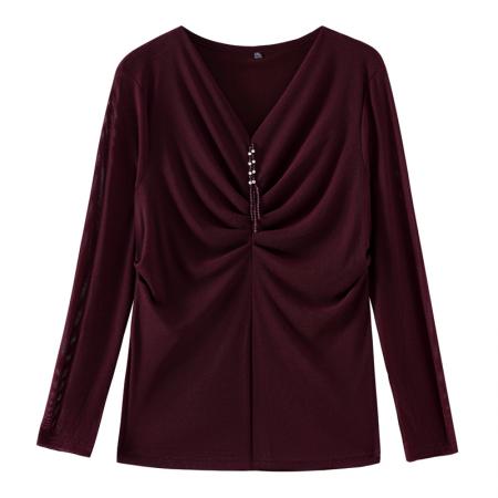 FA40007# 秋季新款上修V领气质上衣女捏褶收腰遮肉显瘦洋气百搭装 服裝批發女裝批發服飾貨源