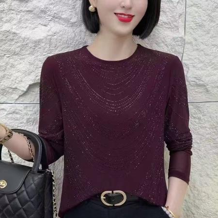 FA40008# 秋季新款烫钻显瘦洋气百搭长袖半高领打底衫修身小衫女 服裝批發女裝批發服飾貨源